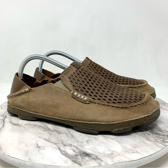 OluKai Other - Olukai Moloa Aho Brown Leather Perforated Casual Slip-On Loafers 9/42 Mens Beach